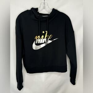 Womens Nike Sportswear Rally Cropped Hoodie Size M Black Metallic Crash Swoosh